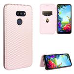 For LG K40S Carbon Fiber Texture Horizontal Flip TPU + PC + PU Leather Case with Card Slot(Pink)