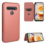 For LG K61 / Q61 Carbon Fiber Texture Horizontal Flip TPU + PC + PU Leather Case with Card Slot(Brown)