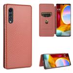 For LG Velvet Carbon Fiber Texture Horizontal Flip TPU + PC + PU Leather Case with Card Slot(Brown)