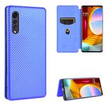 For LG Velvet Carbon Fiber Texture Horizontal Flip TPU + PC + PU Leather Case with Card Slot(Blue)