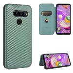 For LG Q70 Carbon Fiber Texture Horizontal Flip TPU + PC + PU Leather Case with Card Slot(Green)