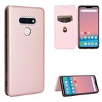 For LG Style 3 L-41 Carbon Fiber Texture Horizontal Flip TPU + PC + PU Leather Case with Card Slot(Pink)