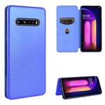 For LG V60 ThinQ 5G Carbon Fiber Texture Horizontal Flip TPU + PC + PU Leather Case with Card Slot(Blue)