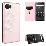 For BlackBerry Keyone Carbon Fiber Texture Horizontal Flip TPU + PC + PU Leather Case with Card Slot(Pink)