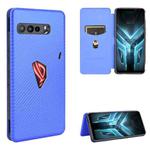 For Asus ROG Phone 3 ZS661KS Carbon Fiber Texture Horizontal Flip TPU + PC + PU Leather Case with Card Slot(Blue)
