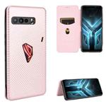 For Asus ROG Phone 3 ZS661KS Carbon Fiber Texture Horizontal Flip TPU + PC + PU Leather Case with Card Slot(Pink)