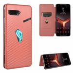 For Asus ROG Phone II Carbon Fiber Texture Horizontal Flip TPU + PC + PU Leather Case with Card Slot(Brown)