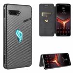 For Asus ROG Phone II Carbon Fiber Texture Horizontal Flip TPU + PC + PU Leather Case with Card Slot(Black)