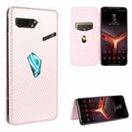 For Asus ROG Phone II Carbon Fiber Texture Horizontal Flip TPU + PC + PU Leather Case with Card Slot(Pink)