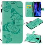 For Xiaomi Redmi 9 3D Butterflies Embossing Pattern Horizontal Flip Leather Case with Holder & Card Slot & Wallet & Lanyard(Green)