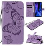 For Xiaomi Redmi 9 3D Butterflies Embossing Pattern Horizontal Flip Leather Case with Holder & Card Slot & Wallet & Lanyard(Purple)