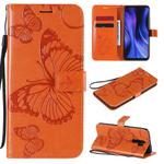 For Xiaomi Redmi 9 3D Butterflies Embossing Pattern Horizontal Flip Leather Case with Holder & Card Slot & Wallet & Lanyard(Orange)