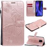 For Xiaomi Redmi 10X 5G / 10X Pro 5G 3D Butterflies Embossing Pattern Horizontal Flip Leather Case with Holder & Card Slot & Wallet & Lanyard(Rose Gold)