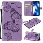 For Xiaomi Mi 10 Lite 5G 3D Butterflies Embossing Pattern Horizontal Flip Leather Case with Holder & Card Slot & Wallet & Lanyard(Purple)