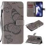 For Xiaomi Mi 10 Lite 5G 3D Butterflies Embossing Pattern Horizontal Flip Leather Case with Holder & Card Slot & Wallet & Lanyard(Grey)