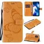 For Xiaomi Mi 10 Lite 5G 3D Butterflies Embossing Pattern Horizontal Flip Leather Case with Holder & Card Slot & Wallet & Lanyard(Yellow)