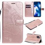 For Xiaomi Mi 10 Lite 5G 3D Butterflies Embossing Pattern Horizontal Flip Leather Case with Holder & Card Slot & Wallet & Lanyard(Rose Gold)