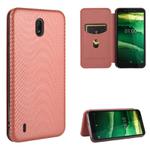 For Nokia C2 Carbon Fiber Texture Horizontal Flip TPU + PC + PU Leather Case with Card Slot(Brown)