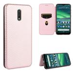For Nokia 2.3 Carbon Fiber Texture Horizontal Flip TPU + PC + PU Leather Case with Card Slot(Pink)