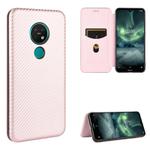For Nokia 7.2 & 6.2 Carbon Fiber Texture Horizontal Flip TPU + PC + PU Leather Case with Card Slot(Pink)