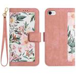 For iPhone SE 2024 Floral Pattern Leather Phone Case with Lanyard(Pink)