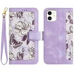 For iPhone 11 Floral Pattern Leather Phone Case with Lanyard(Light Purple)