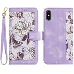 For iPhone XS Max Floral Pattern Leather Phone Case with Lanyard(Light Purple)