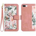 For iPhone 8 Plus / 7 Plus Floral Pattern Leather Phone Case with Lanyard(Pink)