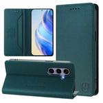 For Samsung Galaxy S23 FE 5G RC01 Dual-Folded Magnetic Suction RFID Leather Phone Case(Dark Green)