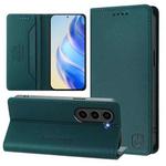 For Samsung Galaxy S23 5G RC01 Dual-Folded Magnetic Suction RFID Leather Phone Case(Dark Green)