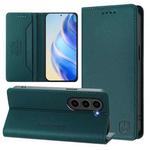For Samsung Galaxy S23+ 5G RC01 Dual-Folded Magnetic Suction RFID Leather Phone Case(Dark Green)