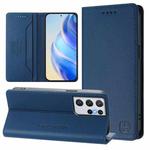 For Samsung Galaxy S21 Ultra 5G RC01 Dual-Folded Magnetic Suction RFID Leather Phone Case(Dark Blue)