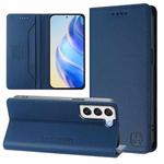 For Samsung Galaxy S22 5G RC01 Dual-Folded Magnetic Suction RFID Leather Phone Case(Dark Blue)