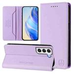 For Samsung Galaxy S21 5G RC01 Dual-Folded Magnetic Suction RFID Leather Phone Case(Light Purple)