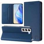For Samsung Galaxy S21+ 5G RC01 Dual-Folded Magnetic Suction RFID Leather Phone Case(Dark Blue)