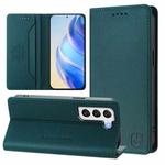 For Samsung Galaxy S21+ 5G RC01 Dual-Folded Magnetic Suction RFID Leather Phone Case(Dark Green)