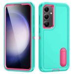 For Samsung Galaxy S24 / S25 5G Rugged PC Hybrid Silicone Phone Case with Holder(Light Green+Rose Red)