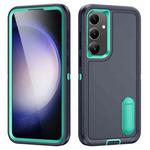 For Samsung Galaxy S24 / S25 5G Rugged PC Hybrid Silicone Phone Case with Holder(Dark Blue+Light Green)