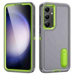 For Samsung Galaxy S24+ / S25+ 5G Rugged PC Hybrid Silicone Phone Case with Holder(Grey+Fresh Green)