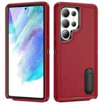 For Samsung Galaxy S25 Ultra 5G Rugged PC Hybrid Silicone Phone Case with Holder(Red+Black)