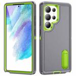 For Samsung Galaxy S25 Ultra 5G Rugged PC Hybrid Silicone Phone Case with Holder(Grey+Fresh Green)