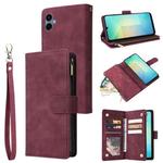 For Samsung Galaxy A07 4G / 5G Multifunctional Frosted Zipper Wallet Leather Phone Case(Wine Red)