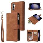 For Samsung Galaxy S25 5G Multifunctional Frosted Zipper Wallet Leather Phone Case(Brown)