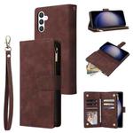 For Samsung Galaxy S25 5G Multifunctional Frosted Zipper Wallet Leather Phone Case(Coffee)
