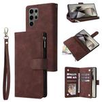 For Samsung Galaxy S25 Ultra 5G Multifunctional Frosted Zipper Wallet Leather Phone Case(Coffee)