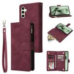 For Samsung Galaxy S24 FE 5G Multifunctional Frosted Zipper Wallet Leather Phone Case(Wine Red)