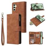 For Samsung Galaxy S24 FE 5G Multifunctional Frosted Zipper Wallet Leather Phone Case(Brown)