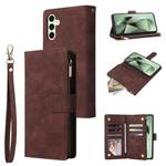For Samsung Galaxy S24 FE 5G Multifunctional Frosted Zipper Wallet Leather Phone Case(Coffee)