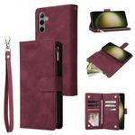 For Samsung Galaxy S23 FE 5G Multifunctional Frosted Zipper Wallet Leather Phone Case(Wine Red)