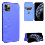 For iPhone 11 Pro Carbon Fiber Texture Horizontal Flip TPU + PC + PU Leather Case with Card Slot(Blue)